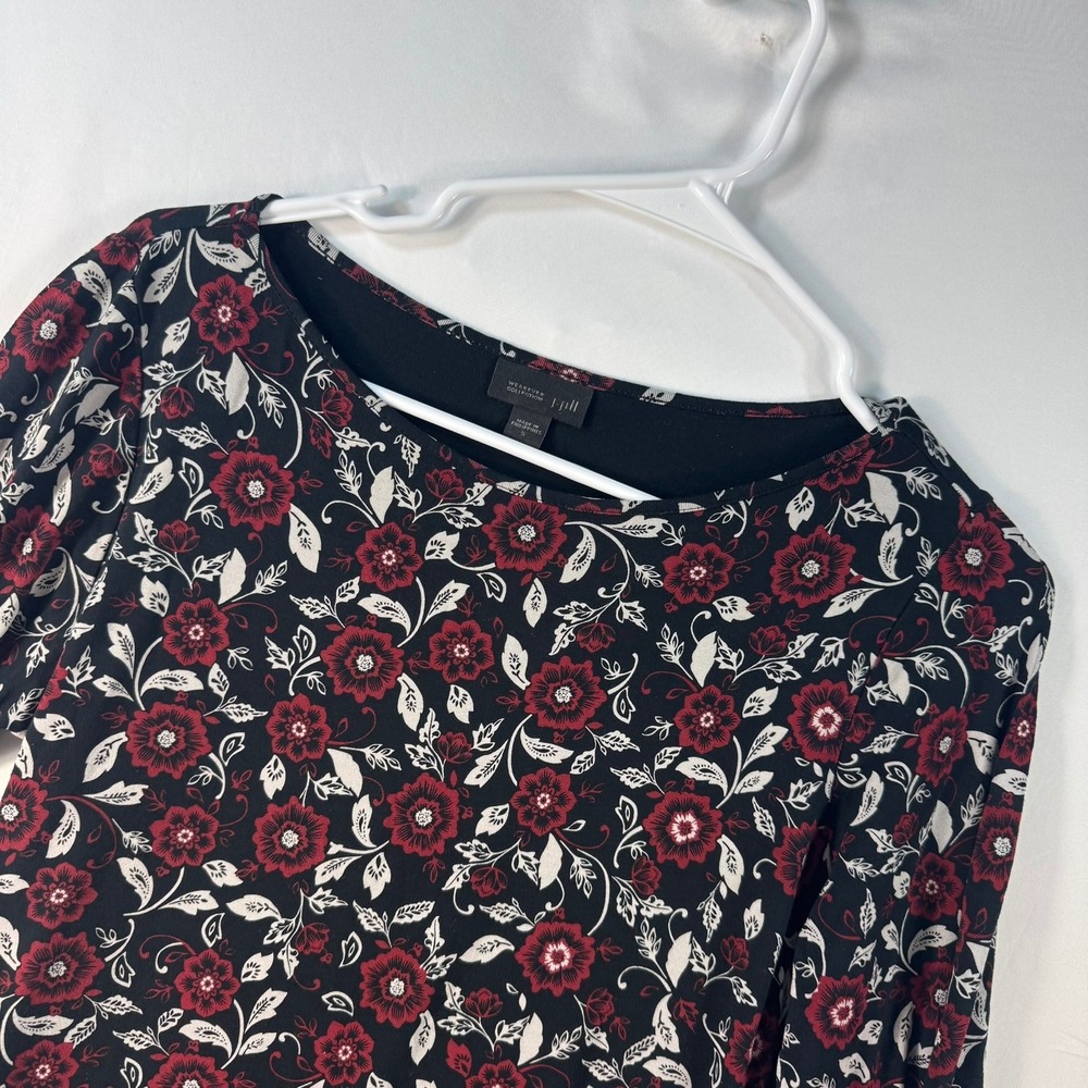 J. Jill Wearever Floral Long Sleeve Top Black Red White Tunic Hem Small